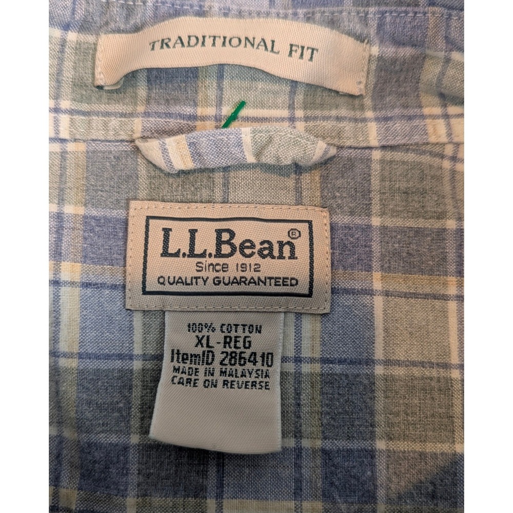 LL Bean Mens XL Brushed Scotch Traditional Plaid Button Down Shirt Blue Green - Picture 6 of 12